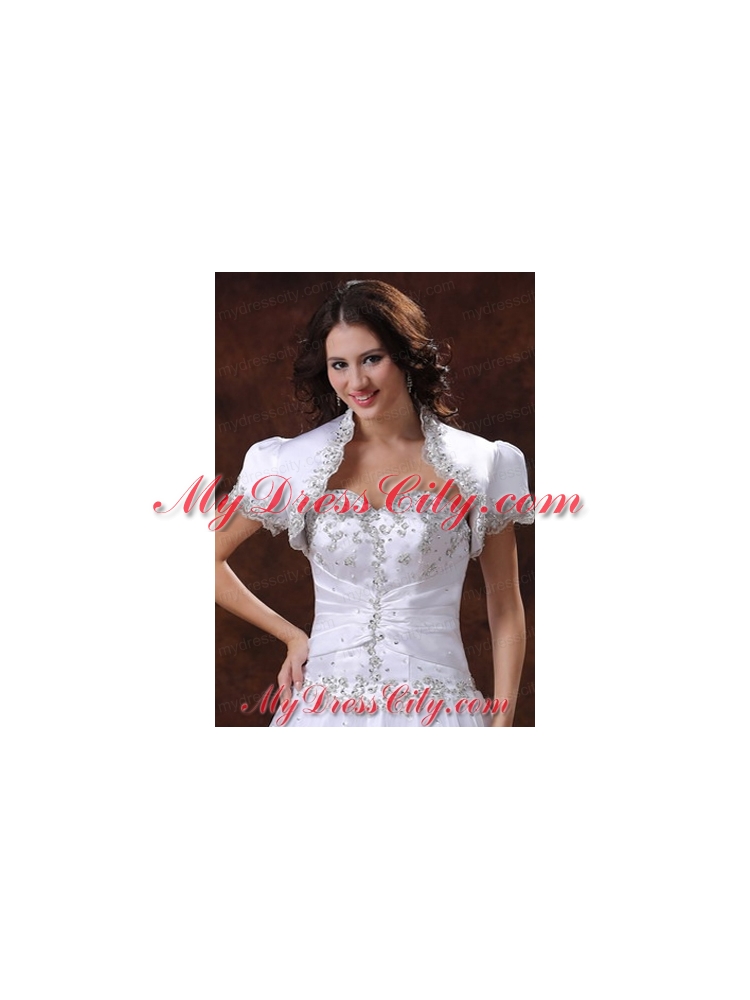 Short Sleeves White Quinceanera Jacket With Beading