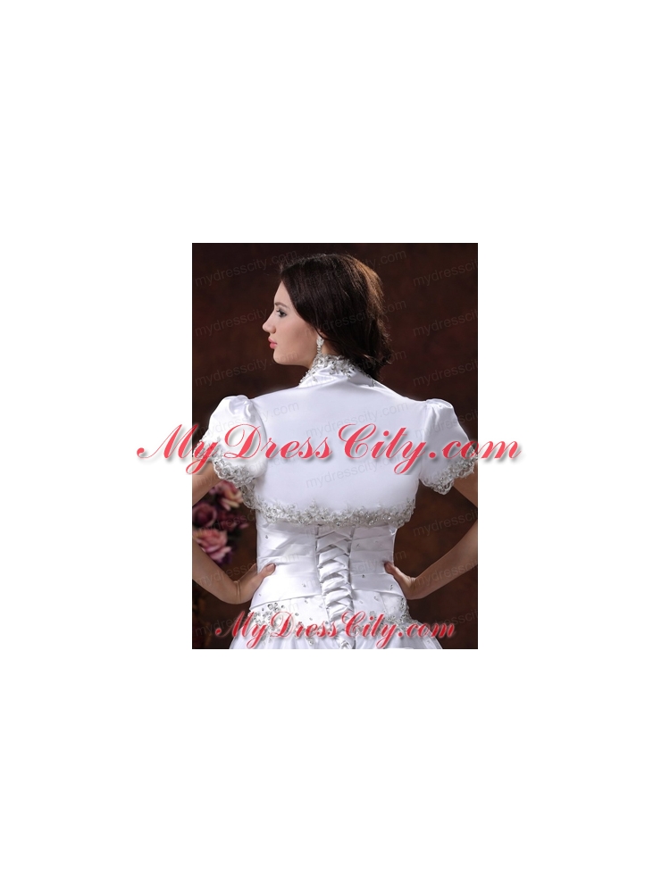 Short Sleeves White Quinceanera Jacket With Beading