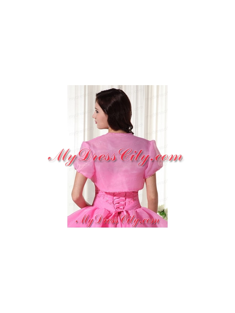 The Most Popular Open Front Quinceanera Jacket in Rose Pink For 2014