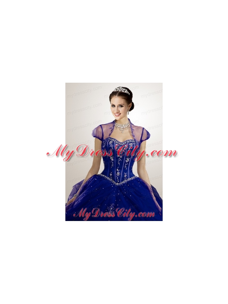 Appliques Tulle in Navy Blue Bolero Quinceanera Jackets Wedding with Beading