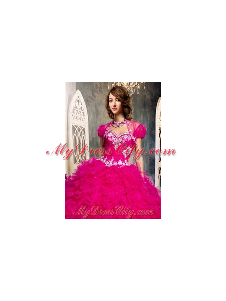 The Most Popular Ruffles and Beading Quinceanera Jacket   in Hot Pink