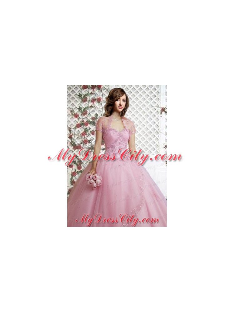 Beautiful Appliques and Beading Light Pink Special Occasion Quinceanera Jacket