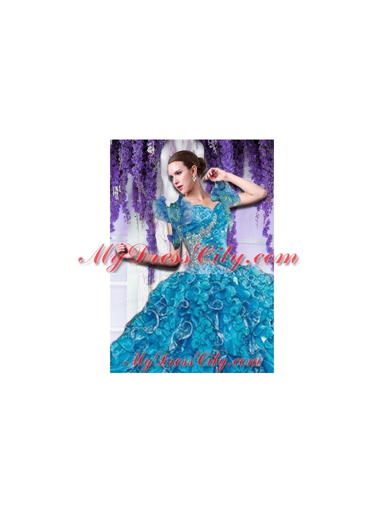 Brand new Organza Beading and Ruffles Quinceanera Jacket in Blue