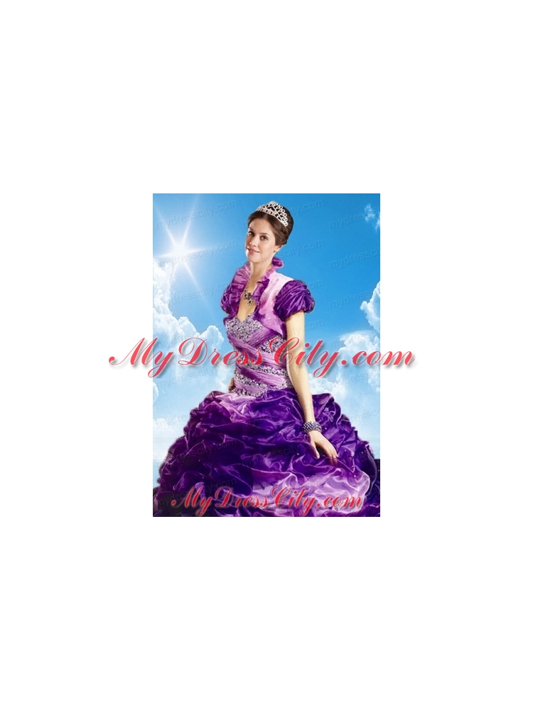 Lovely Fuchsia Organza Quinceanera Jacket with Ruffles