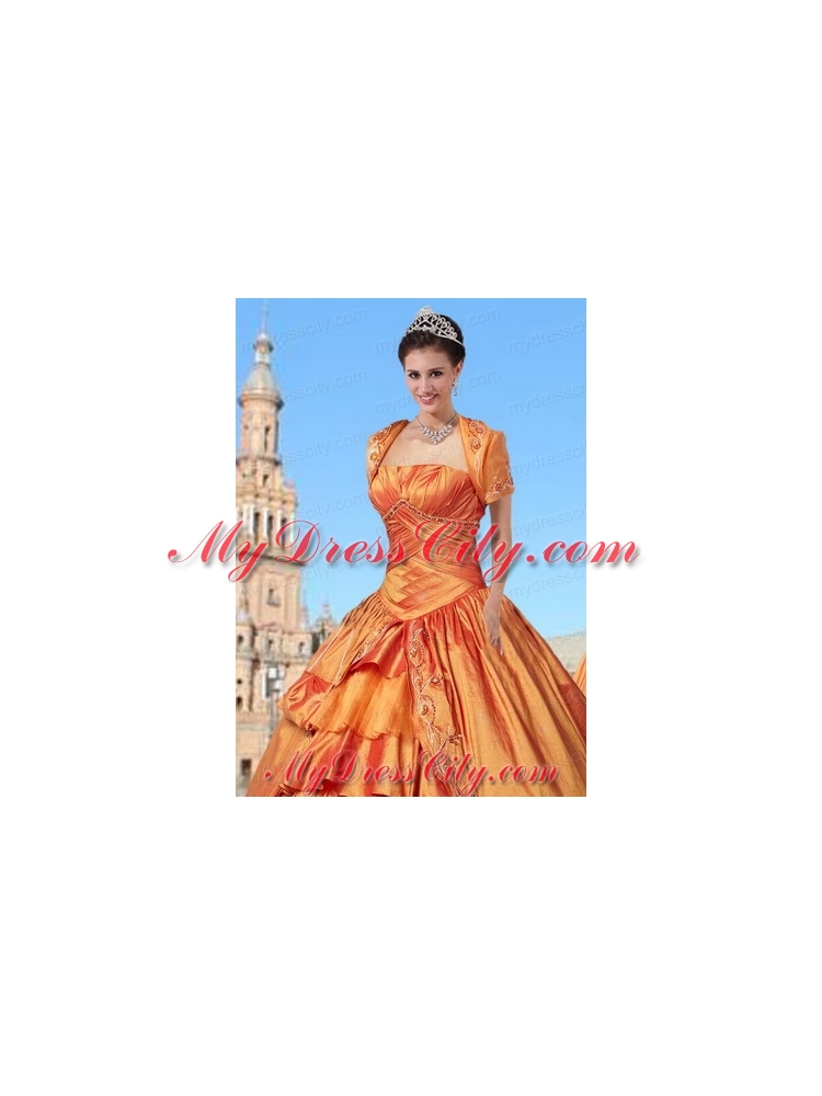 New Style Taffeta Orange Quinceanera Jacket with Embroidery