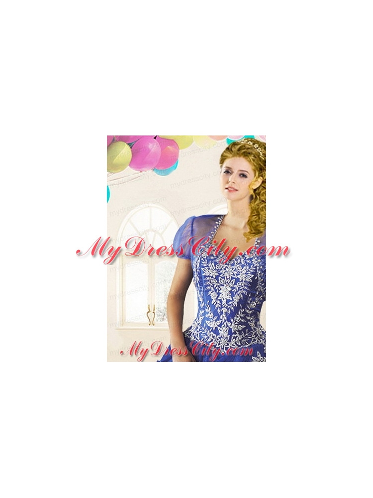 The Brand New Style Tulle Beading Quinceanera Jacket in Blue