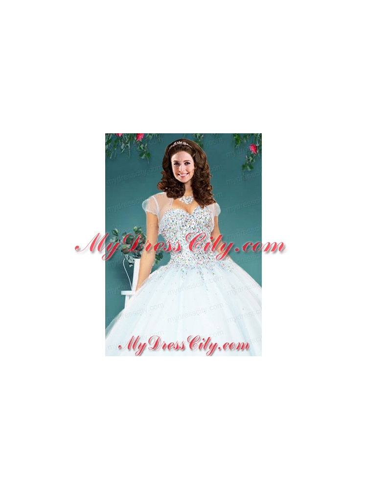 The Super White Tulle Special Occasion Quinceanera Jacket with Beading