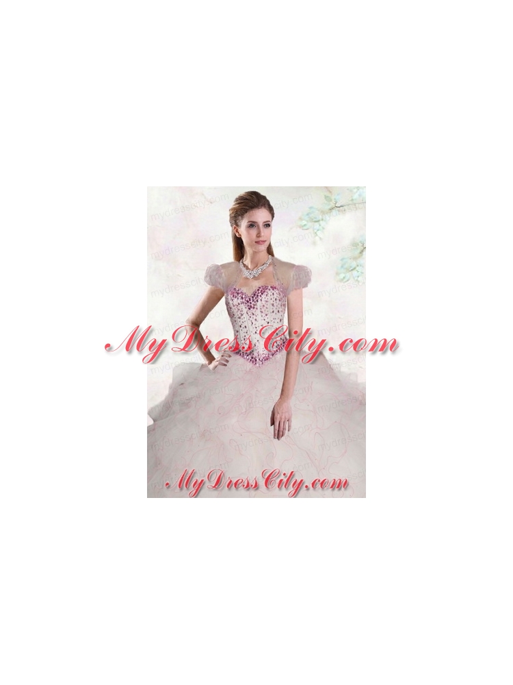 Romantic White Organza Quinceanera Jacket With Beading and Ruffles