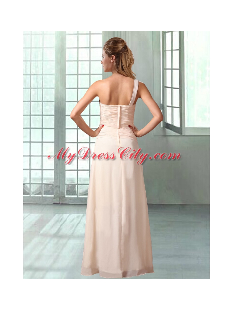 Chiffon Champagne Stylish One Shoulder Empire Prom Gowns With Beading