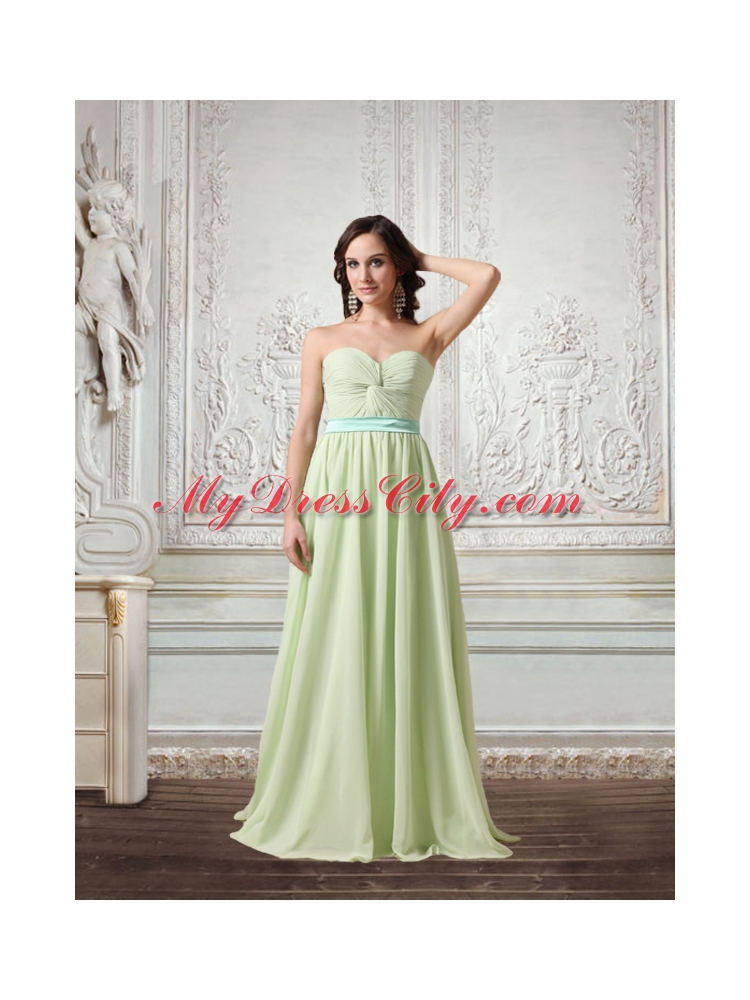 Fashionable Light Mint Sweetheart Evening Dress with Ruching and Belt