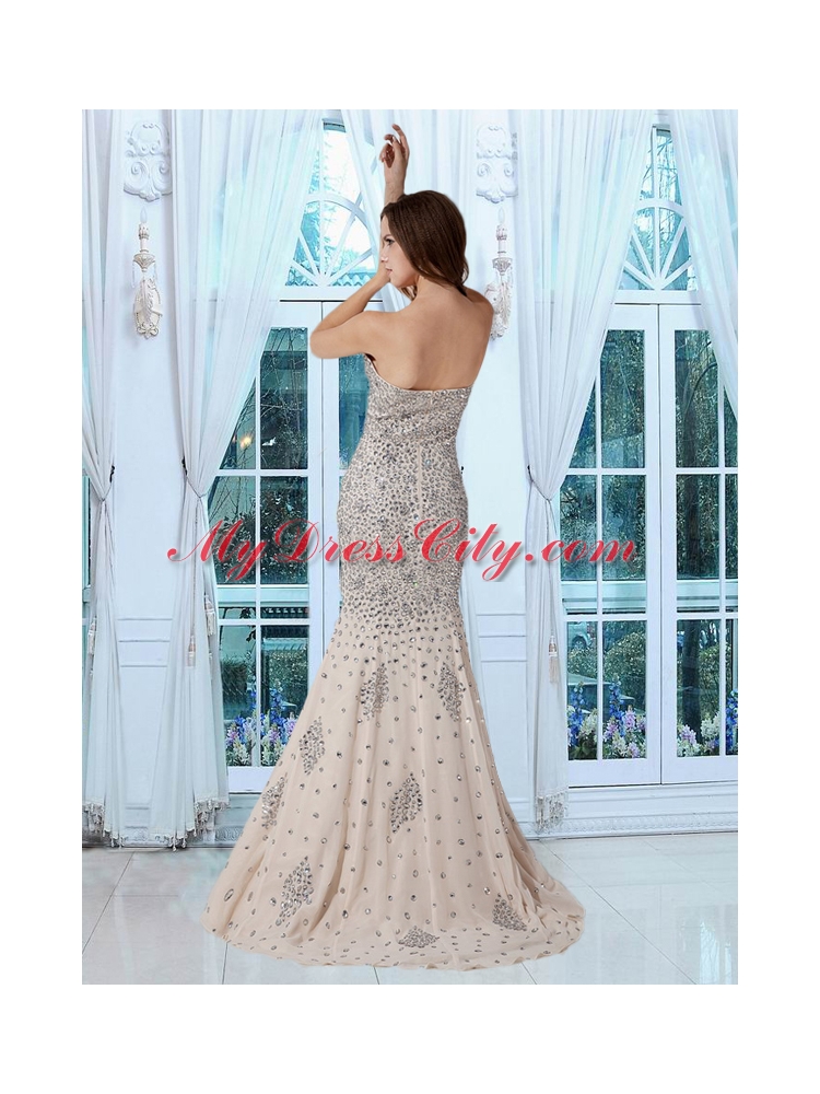 Luxurious Mermaid Champagne Sweetheart Prom Dress with Rhinestone