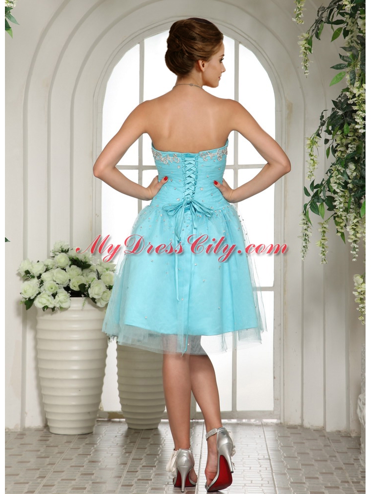 2015 Sweetheart A-line Aqua BLue Prom Dress with Beading