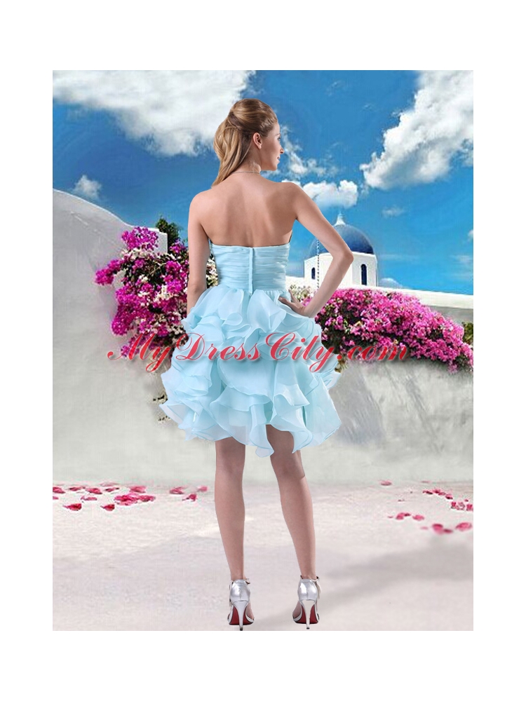 Cool Light Blue Sweetheart Beading and Ruffles Prom Dress for 2015