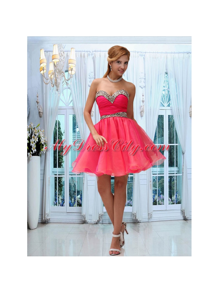 Cute Coral Red Sweetheart Ruching Cocktail Dress for 2015