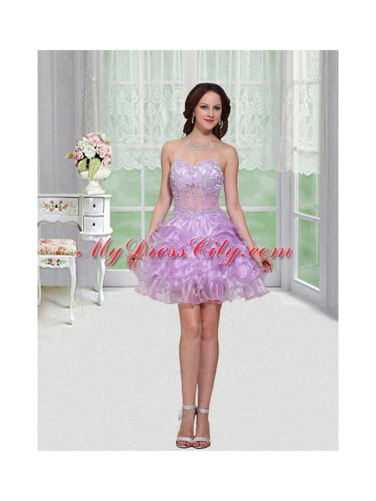 Nifty Organza Embroidery and Ruffles Sweetheart Homecoming Dress in Lavender