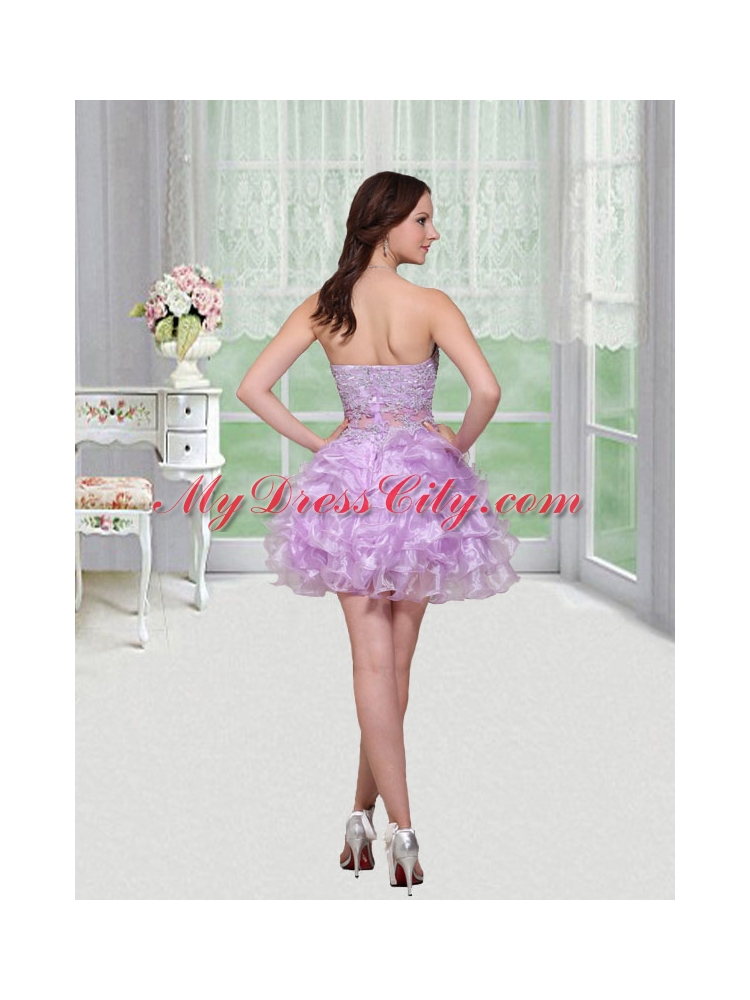 Nifty Organza Embroidery and Ruffles Sweetheart Homecoming Dress in Lavender