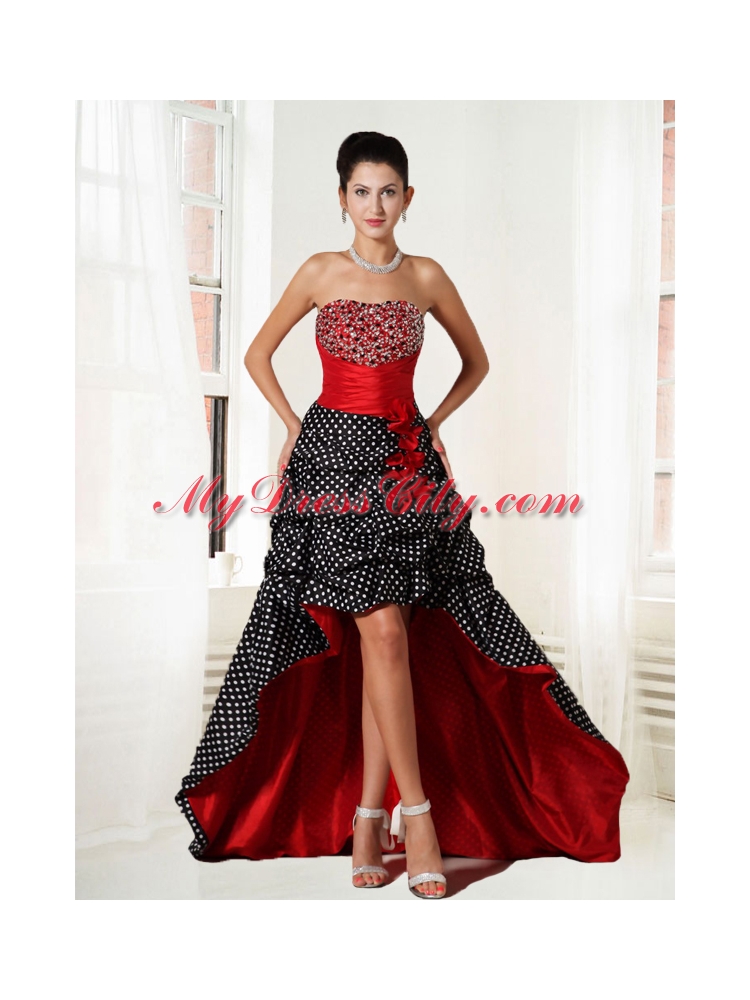 2015 Colorful Strapless Beading A Line High Low Prom Dress