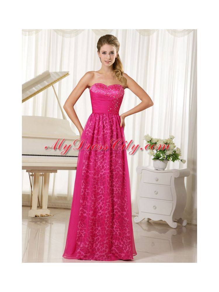 2015 Popular Hot Pink Leopard and Chiffon Sweetheart Beading Prom Dress