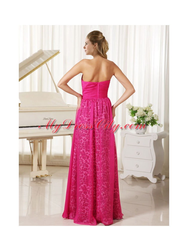 2015 Popular Hot Pink Leopard and Chiffon Sweetheart Beading Prom Dress