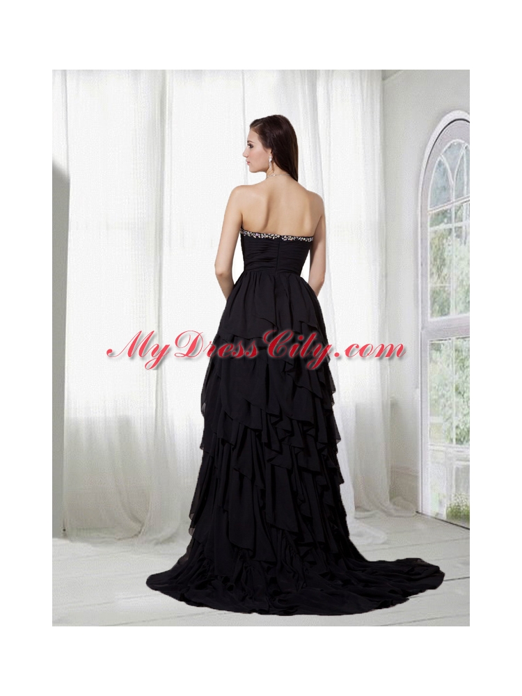 Elegant Chiffon Black Sweetheart High Low Beading Prom Dress