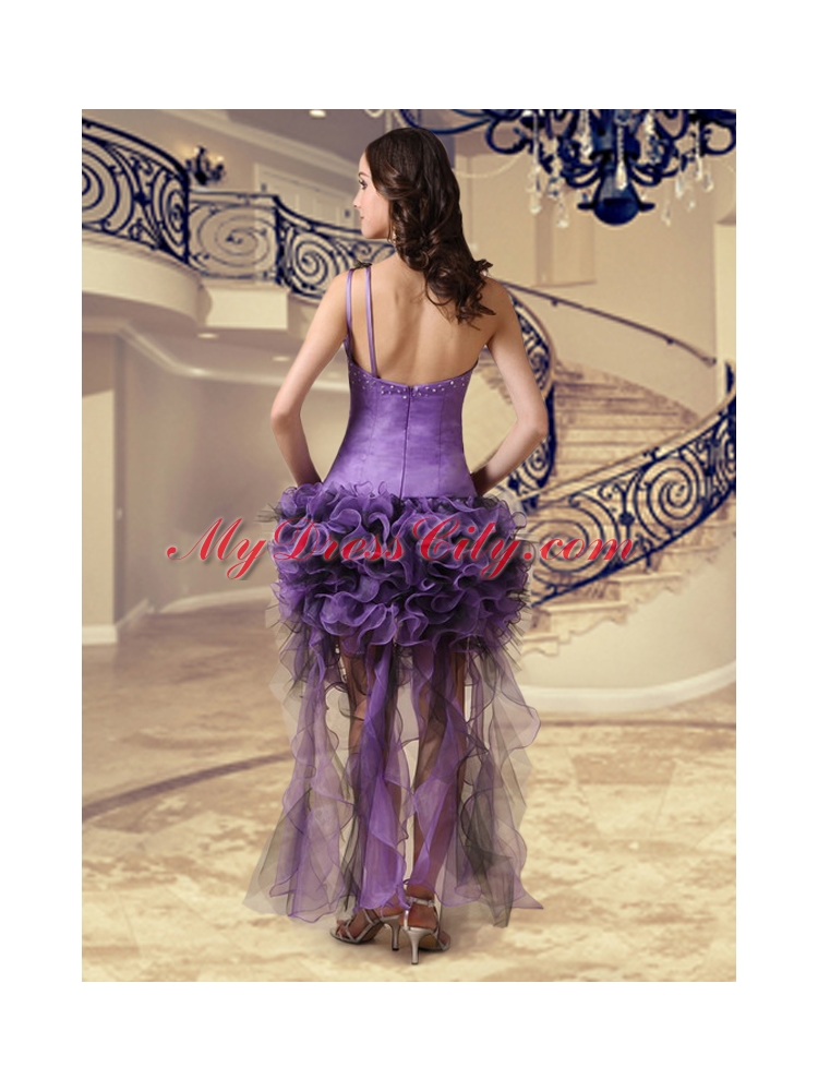 Exclusive High Low Column Appliques One Shoulder Prom Dress in Purple