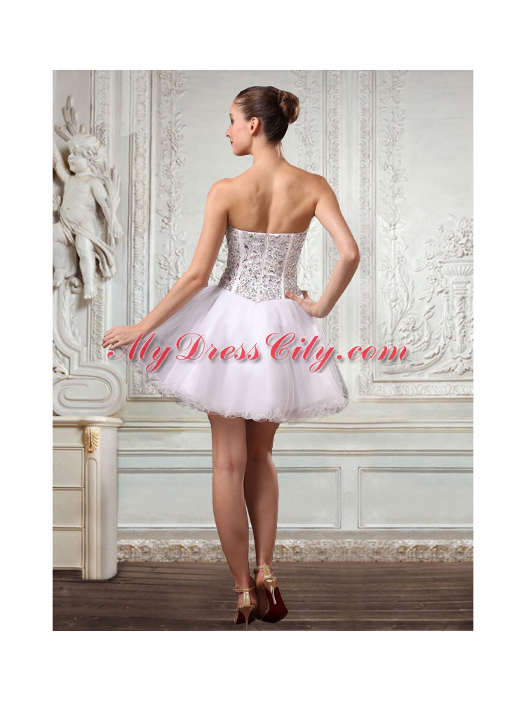 Lovely Short White Sweetheart Prom Dress with Beading