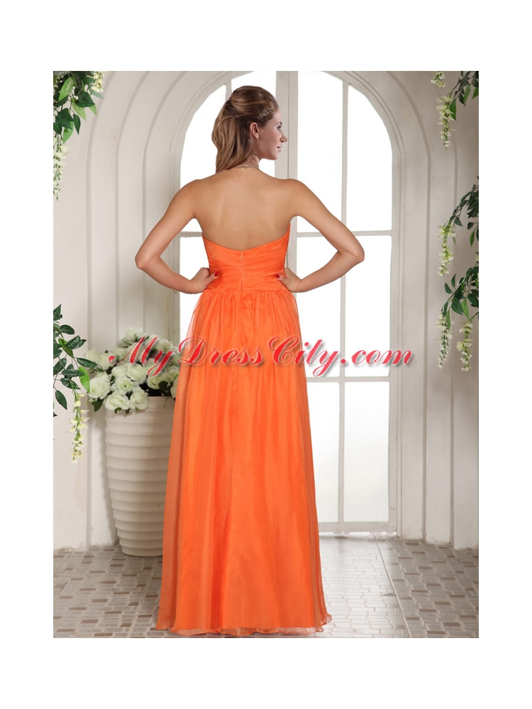 Orange Red Appliques and Ruching Sweetheart Prom Dress With Beading