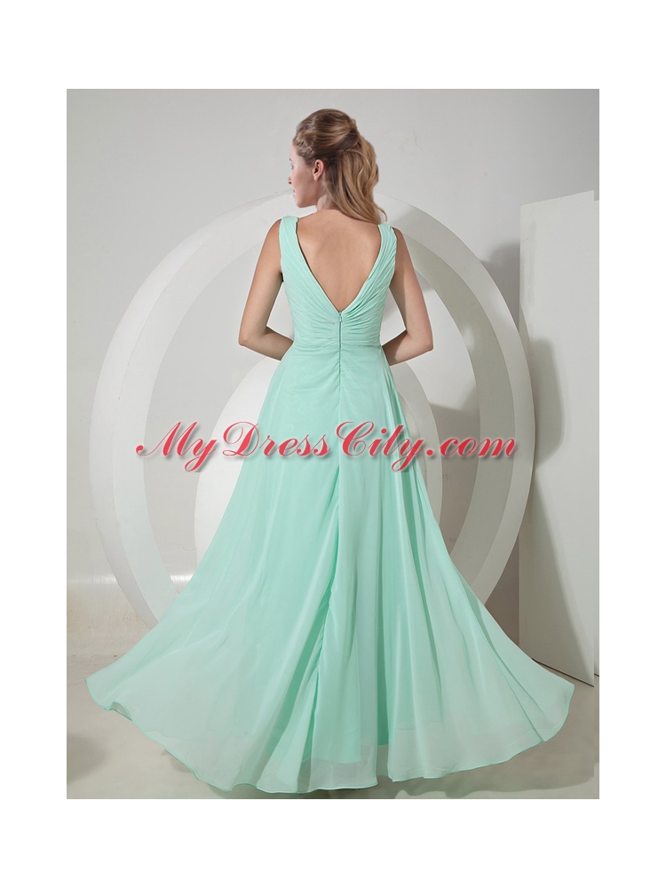 Popular Empire V Neck Chiffon Prom Evening Dress in Apple Green