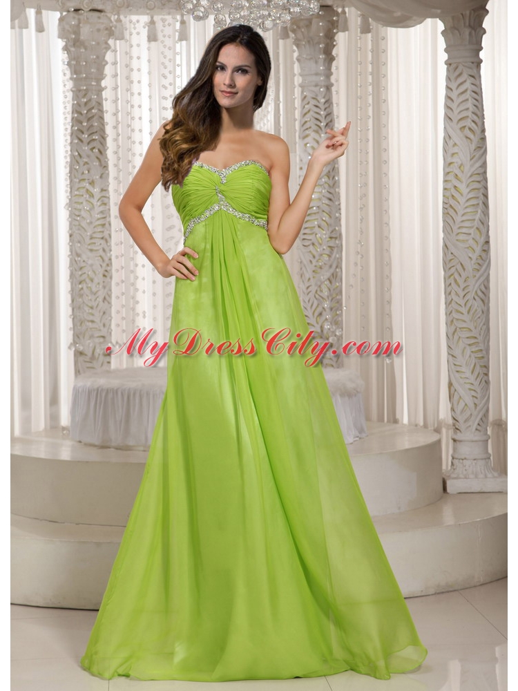 Popular Sweetheart Spring Green Prom Dress with Beading and Ruching