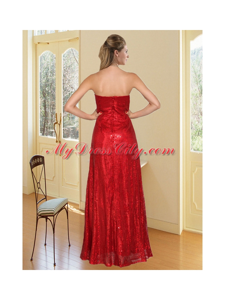 Red Sweetheart Celebrity Dress with Sequins and High Slit