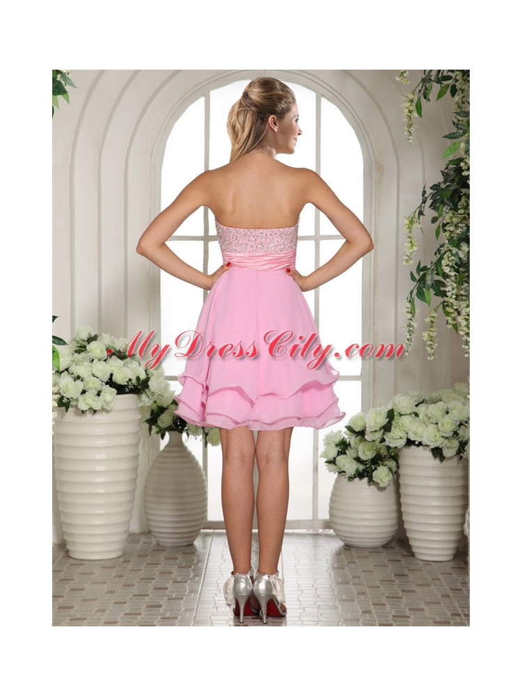 Sweetheart Beaded Baby Pink Pretty Prom Dress with Sashes