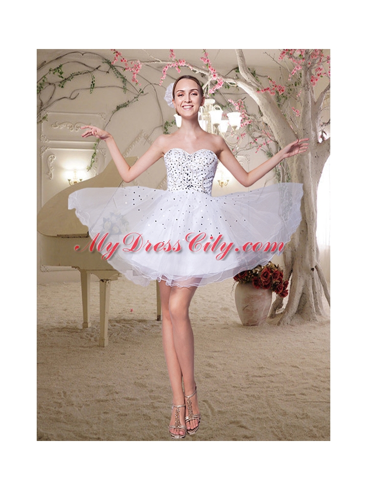 Elegant A Line White Beading Prom Dress with Sweetheart