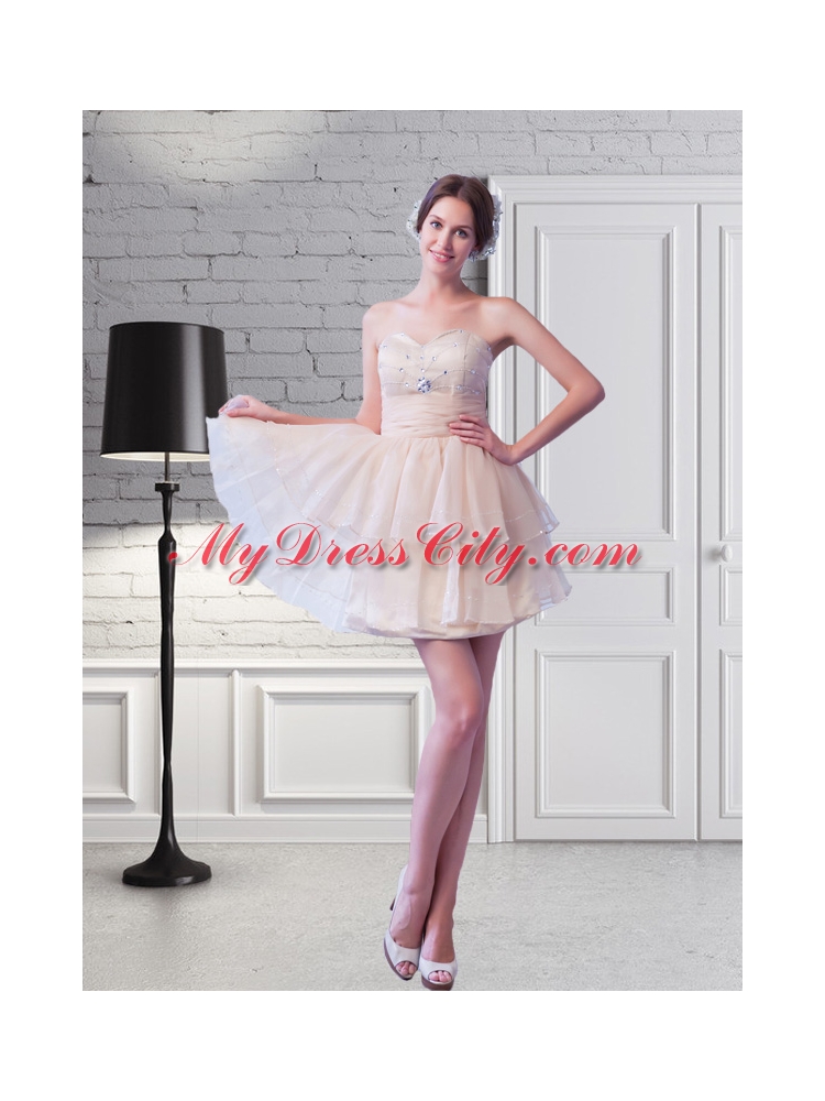 Exclusive Short Sweetheart Champagne Prom Dress with Beading