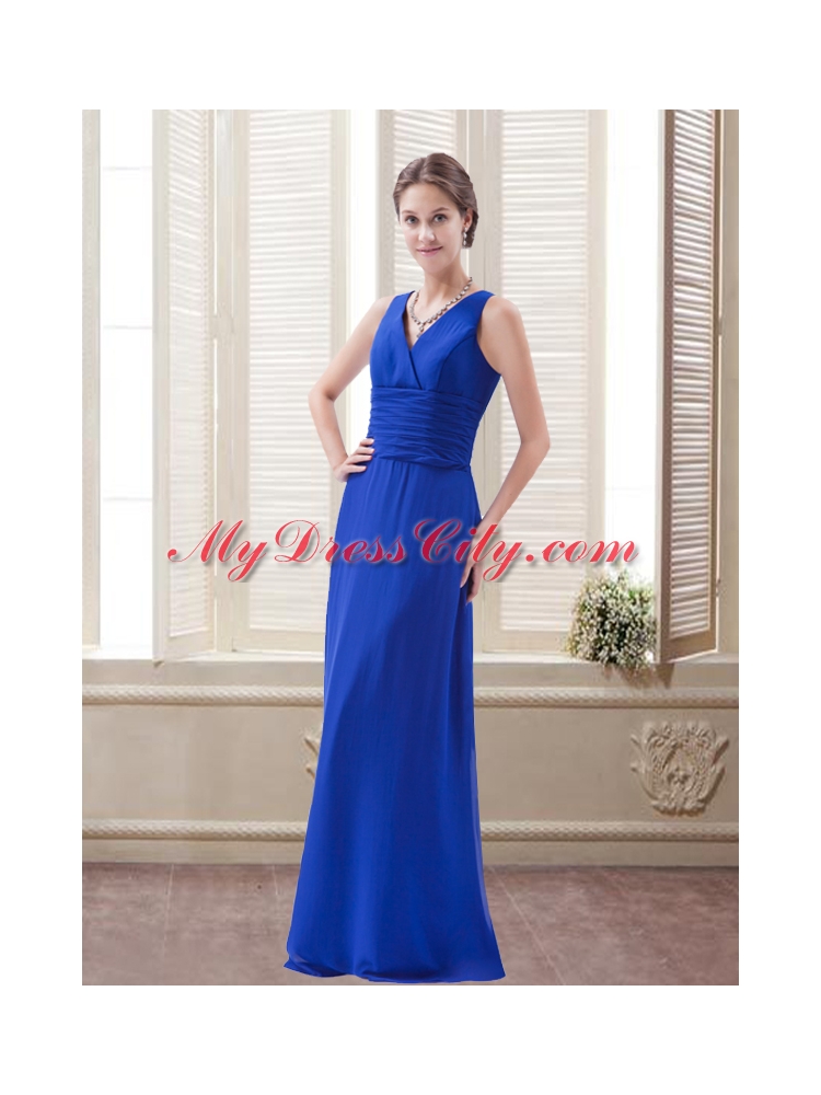 Graceful Royal Blue Column Chiffon Prom Dress with Ruching