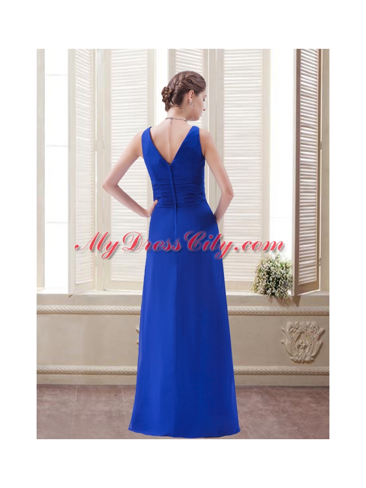 Graceful Royal Blue Column Chiffon Prom Dress with Ruching