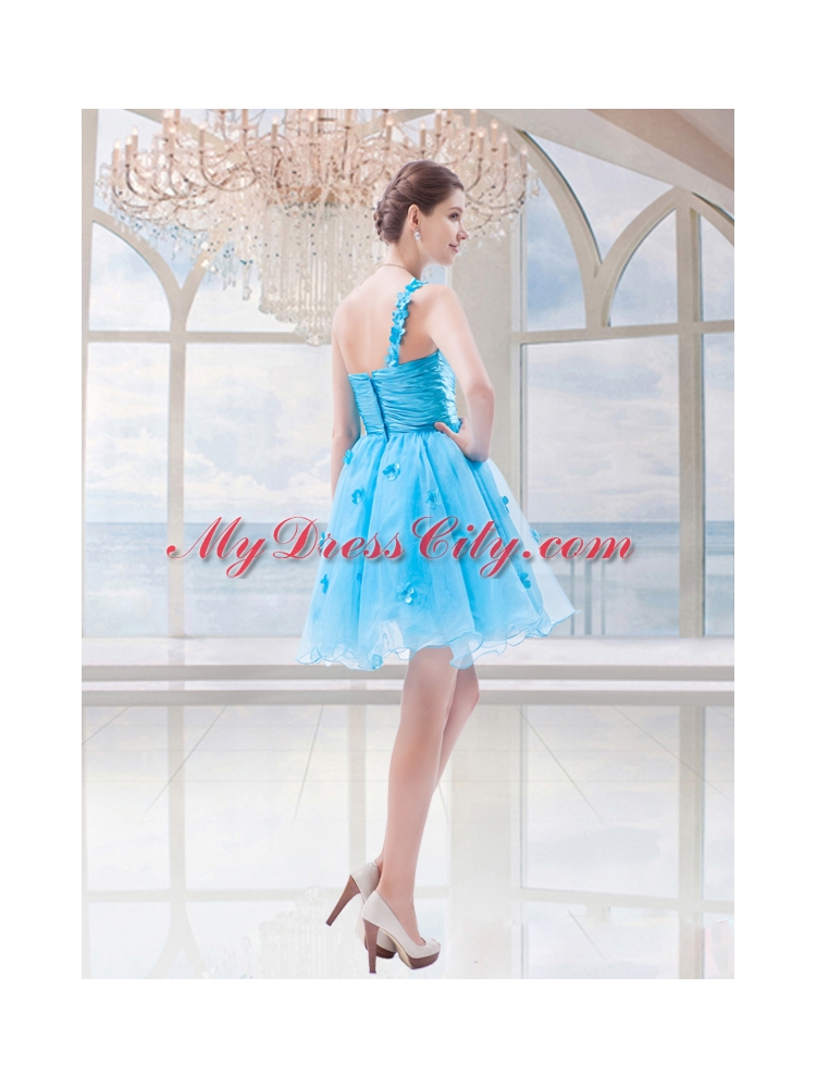 Organza Princess Appliques One Shoulder Baby Blue Prom Dress for 2015