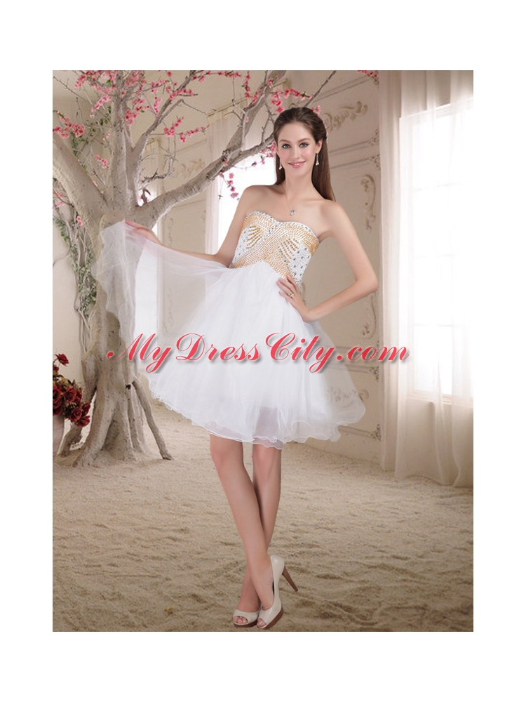 Popular Beading White Sweetheart Organza Prom Dress for 2015