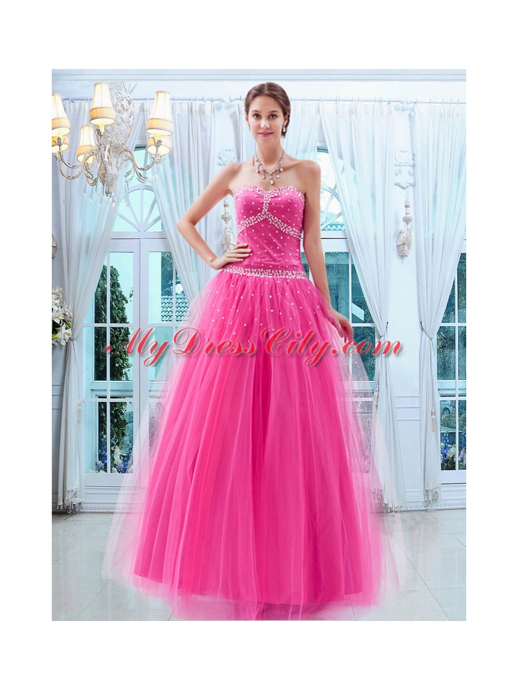 Pretty Tulle Princess Beading Sweetheart Prom Dress in Hot Pink