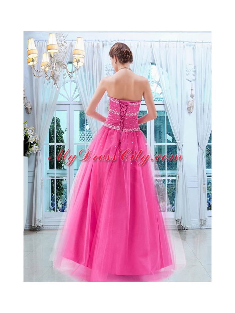 Pretty Tulle Princess Beading Sweetheart Prom Dress in Hot Pink