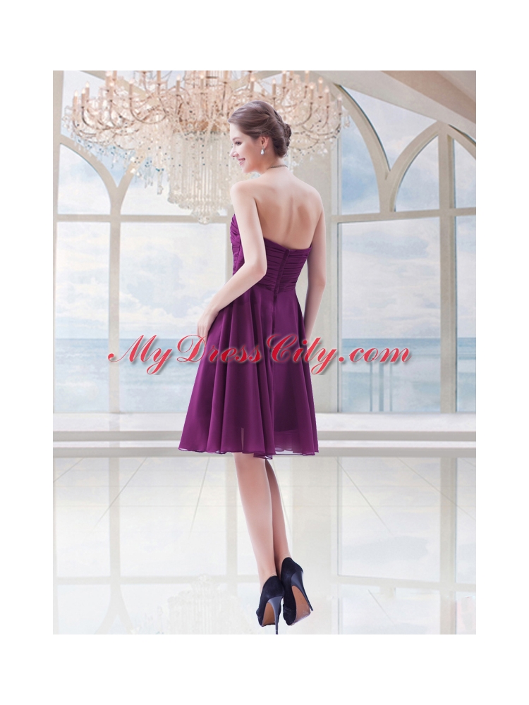 Simple Column Chiffon Appliques Strapless Prom Dress in Dark Purple