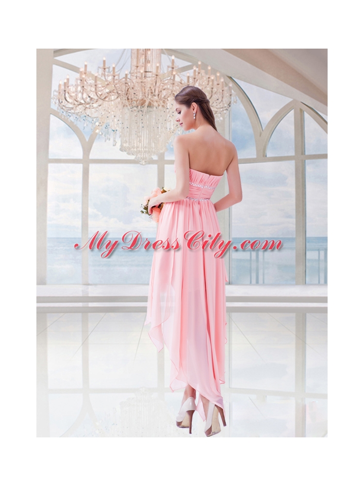 Watermelon Red Empire Chiffon Strapless Asymmetrical Prom Dress