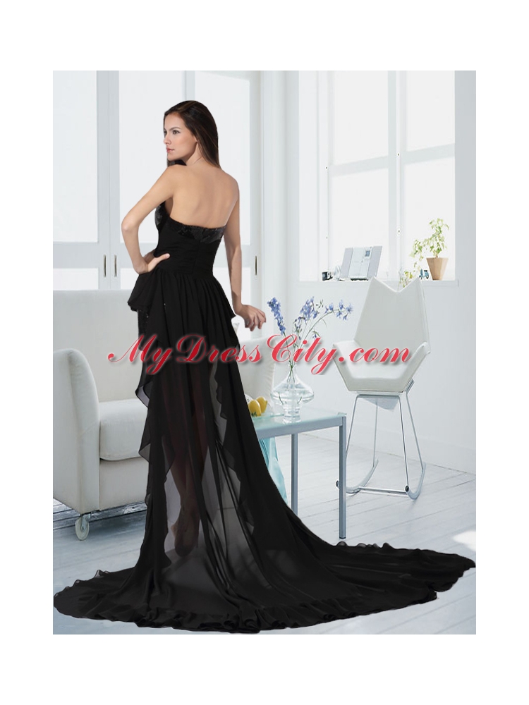 2015 Sexy V Neck High Low Prom Dress with Ruching