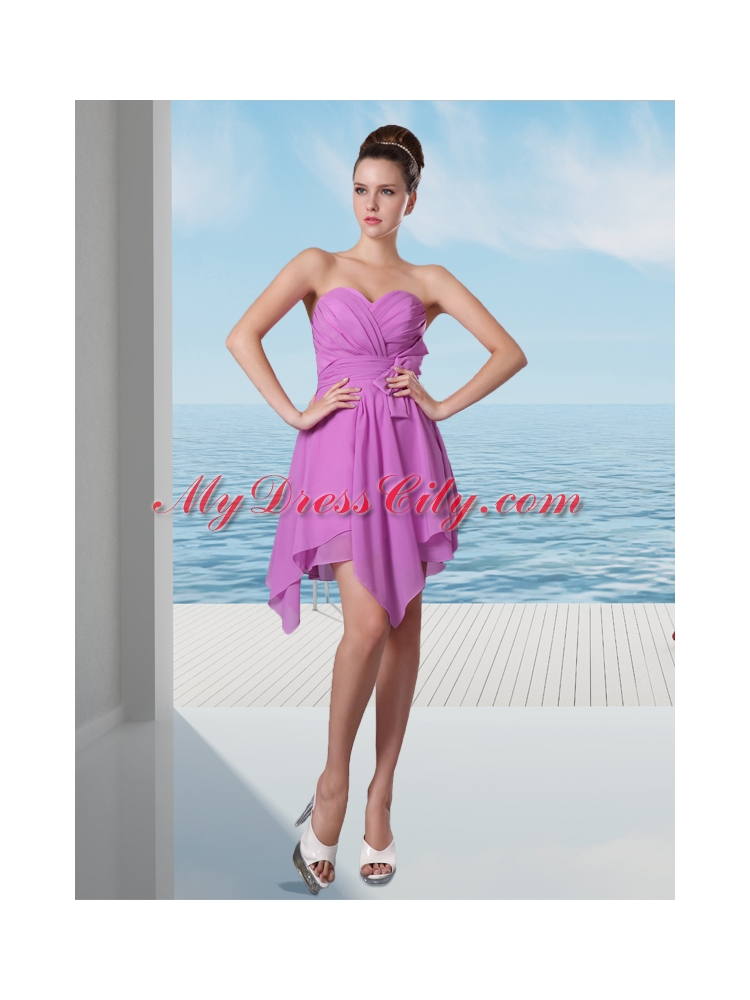 Chiffon Sweetheart Lavender Empire Asymmetrical Prom Dress