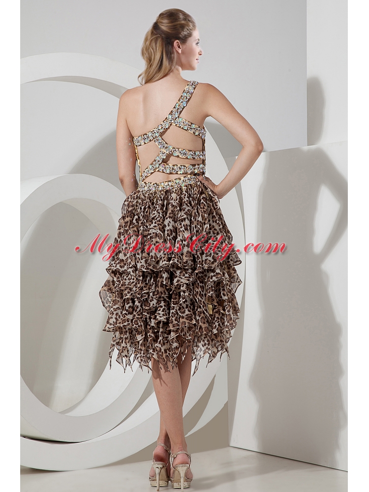 Empire One Shoulder Beading Leopard Luxurious Evening Dress for 2015