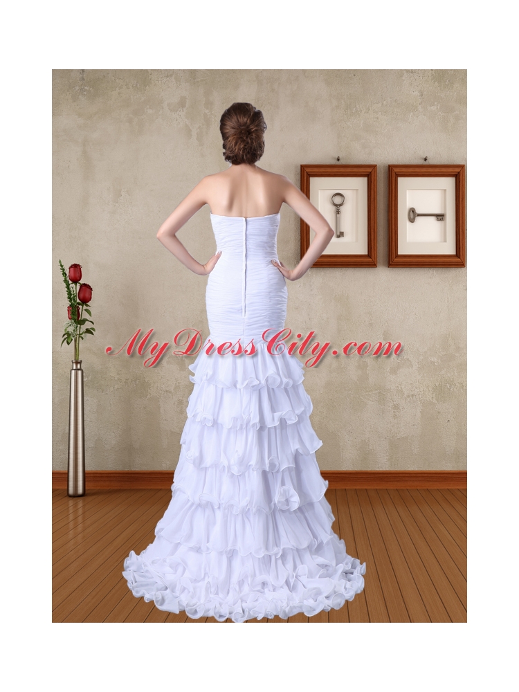 Fashionable Chiffon Column Beading Sweetheart Prom Dress with Brush Train