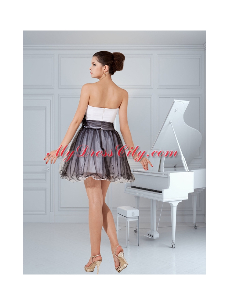 Glamorous Black and White Tulle Princess Prom Dress with Hand Made Flowers