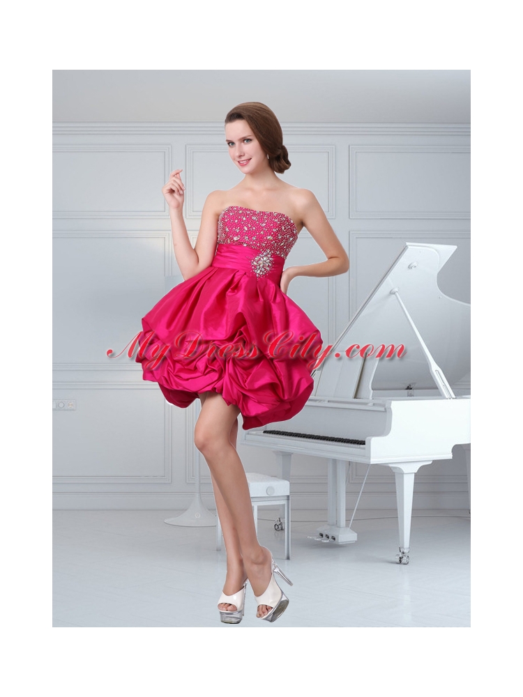 Hot Sale A Line Hot Pink Strapless Prom Dress with Beading