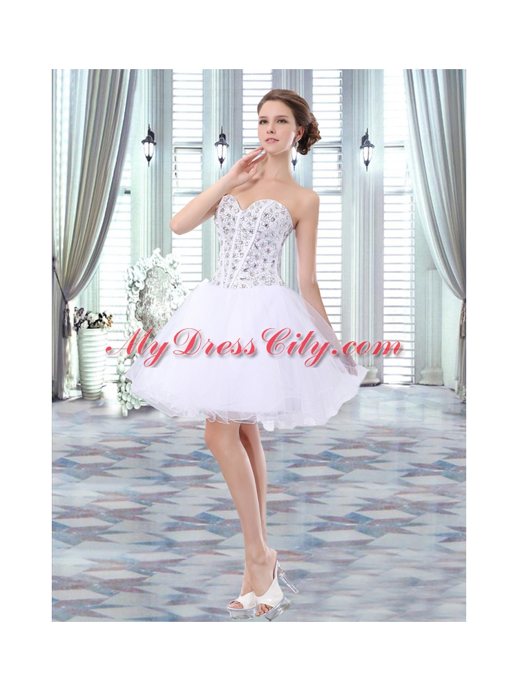 Lovely Short Sweetheart Beading Organza White Prom Dress