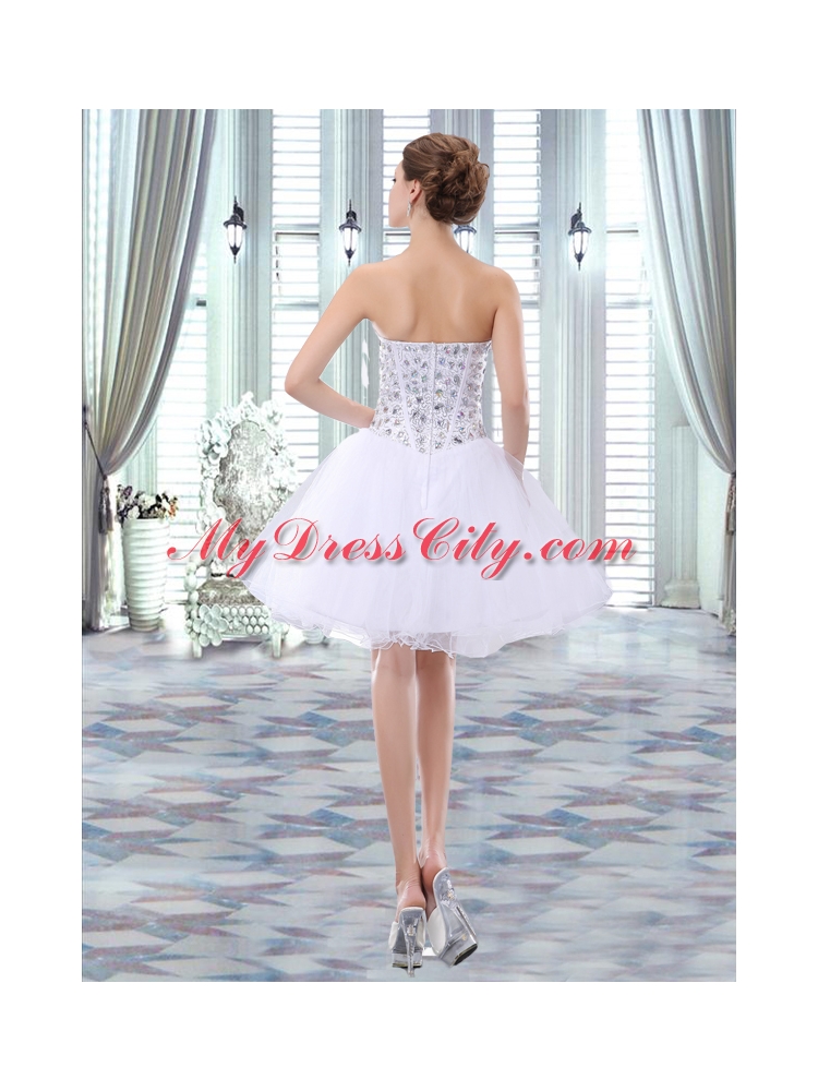 Lovely Short Sweetheart Beading Organza White Prom Dress