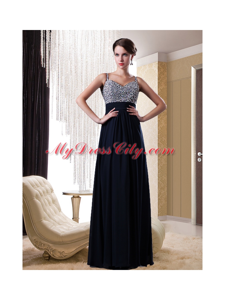 Low Price Empire Chiffon Beading Straps Prom Dress in Black